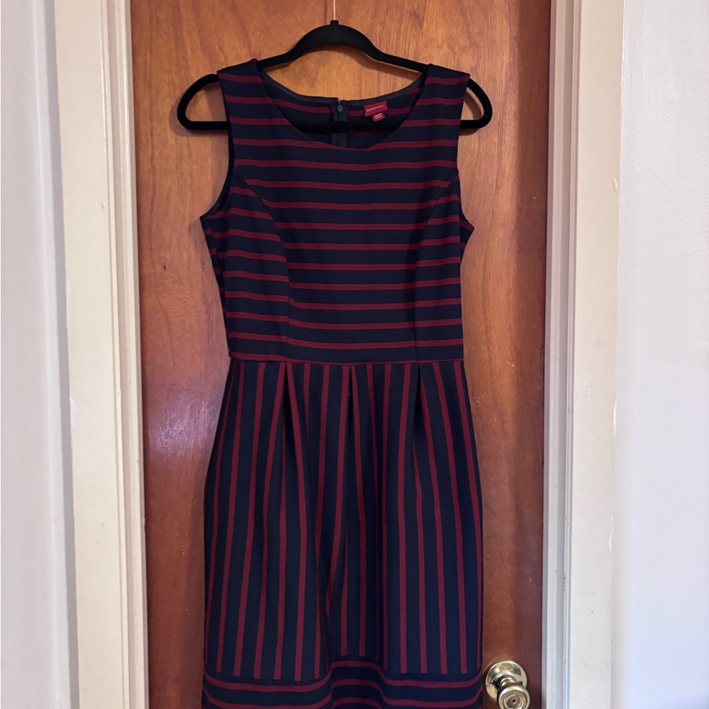 Elegant Striped Navy and Red Dress